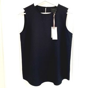 Alex Marie Evelyn Round Neck Sleeveless Woven Top in Navy